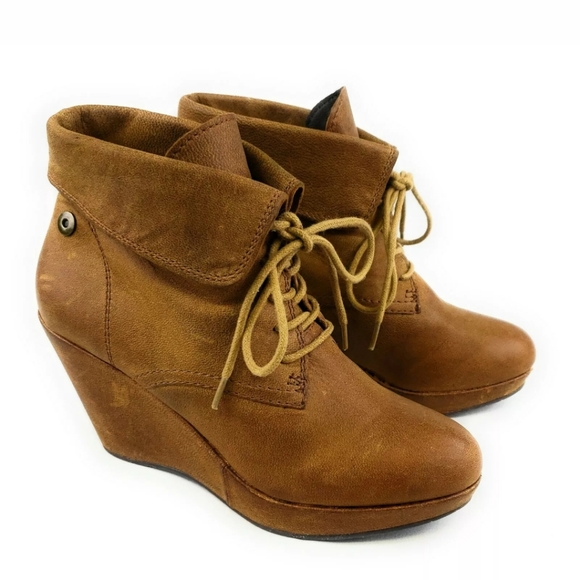 Steve Madden Shoes - Steve Madden Maarkee Brown Wedge Lace up Booties